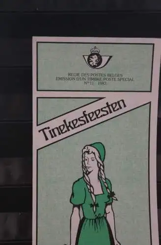 Belgien 1983; Ankündigungsblatt mit Schwarzdruck und Marke und ESST: Tineke - Feste, Franz.  Ausg.