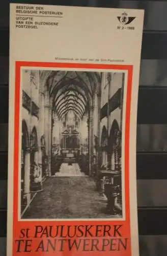 Belgien 1969; Ankündigungsblatt mit Schwarzdruck und Marke und ESST: St. Paulskirche Antwerpen, Fläm.  Ausg.