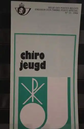 Belgien 1984; Ankündigungsblatt mit Schwarzdruck und Marke und ESST: Chiro Jeugd.  Franz. Ausg.