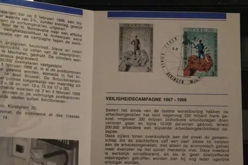 Belgien 1968; Ankündigungsblatt mit Schwarzdruck und Marke und ESST: Arbeitsschutz, Fläm.  Ausg.