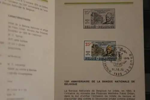 Belgien 1975; Ankündigungsblatt mit Schwarzdruck und Marke und ESST: Belgische Nationalbank, Franz. Ausg.
