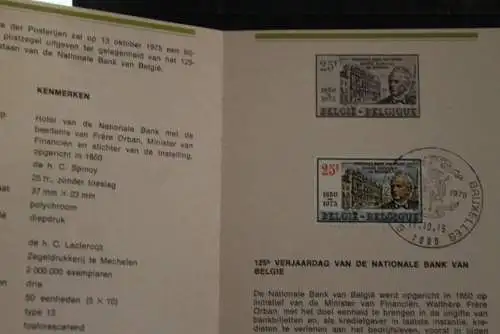 Belgien 1975; Ankündigungsblatt mit Schwarzdruck und Marke und ESST: Belgische Nationalbank, Fläm. Ausg.