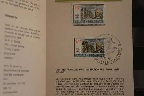 Belgien 1975; Ankündigungsblatt mit Schwarzdruck und Marke und ESST: Belgische Nationalbank, Fläm. Ausg.