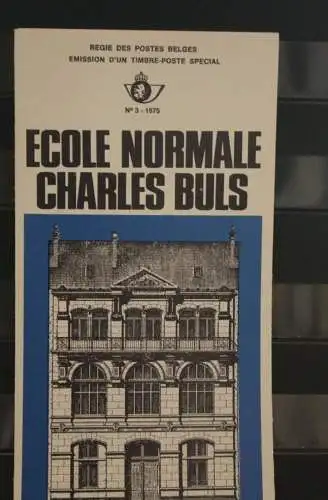 Belgien 1975; Ankündigungsblatt mit Schwarzdruck und Marke und ESST: Ecole Normale Charles Buls, Franz. Ausg.