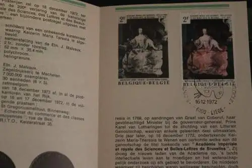 Belgien 1972; Ankündigungsblatt mit Schwarzdruck und Marke und ESST: Königliche Akademie, Fläm. Ausg.