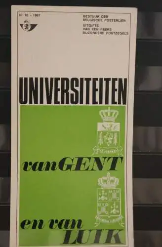 Belgien 1967; Ankündigungsblatt mit Schwarzdruck und Marke und ESST: Universitäten Gent und Luik, Fläm. Ausg.