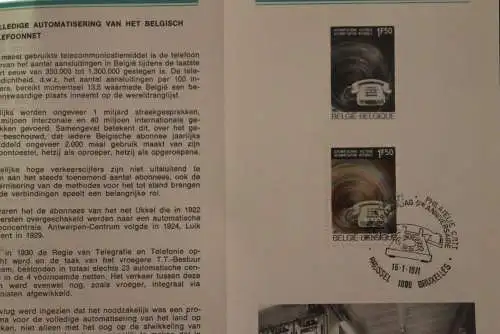 Belgien 1971; Ankündigungsblatt mit Schwarzdruck und Marke und ESST: Automatisierung Telefonnetz, Fläm. Ausg.