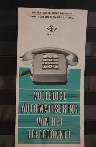 Belgien 1971; Ankündigungsblatt mit Schwarzdruck und Marke und ESST: Automatisierung Telefonnetz, Fläm. Ausg.