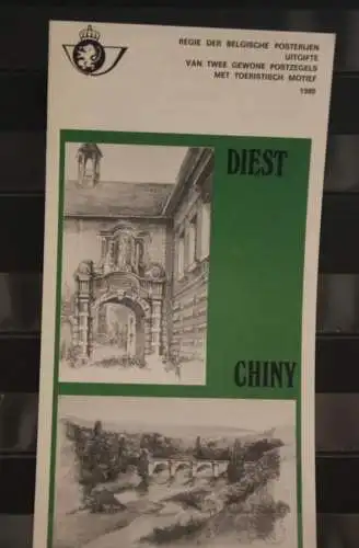 Belgien 1980; Ankündigungsblatt mit Schwarzdruck und Marke und ESST: Diest und Chiny, Fläm. Ausg.