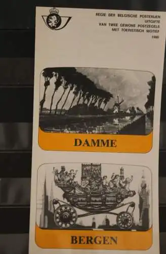 Belgien 1980; Ankündigungsblatt mit Schwarzdruck und Marke und ESST: Damme und Bergen, Fläm. Ausg.