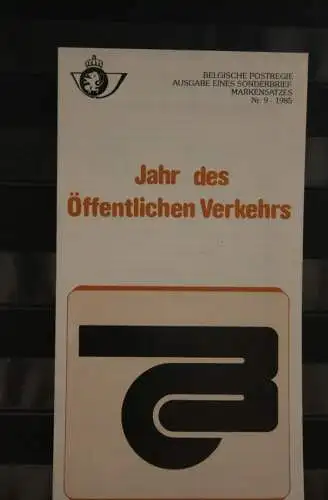 Belgien 1985; Ankündigungsblatt mit Schwarzdruck und Marke und ESST: Öffentlicher Verkehr, Eisenbahn, Deutsche Ausg.