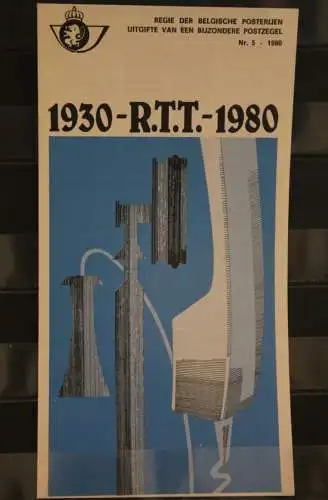 Belgien 1980; Ankündigungsblatt mit Schwarzdruck und Marke und ESST: R.T.T., Fläm. Ausg.