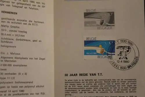 Belgien 1980; Ankündigungsblatt mit Schwarzdruck und Marke und ESST: R.T.T., Fläm. Ausg.