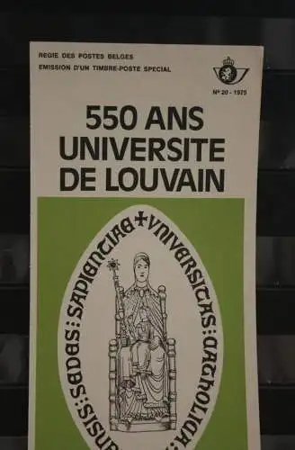 Belgien 1975; Ankündigungsblatt mit Schwarzdruck und Marke und ESST: Universität Leuven, Franz. Ausg.