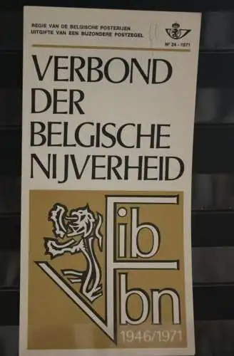 Belgien 1971; Ankündigungsblatt mit Schwarzdruck und Marke und ESST: Belgische Nijverheid, Fläm. Ausg.