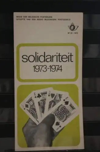 Belgien 1973; Ankündigungsblatt mit Schwarzdruck und Marke und ESST: Solidarität; Spielkarten, Fläm. Ausg.