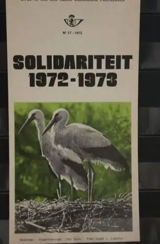 Belgien 1972; Ankündigungsblatt mit Schwarzdruck und Marke und ESST: Solidarität; Vögel, Fläm. Ausg.