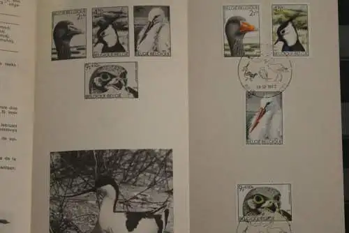 Belgien 1972; Ankündigungsblatt mit Schwarzdruck und Marke und ESST: Solidarität; Vögel, Fläm. Ausg.