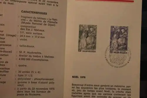 Belgien 1976; Ankündigungsblatt mit Schwarzdruck und Marke und ESST: Noel; Franz. Ausg.