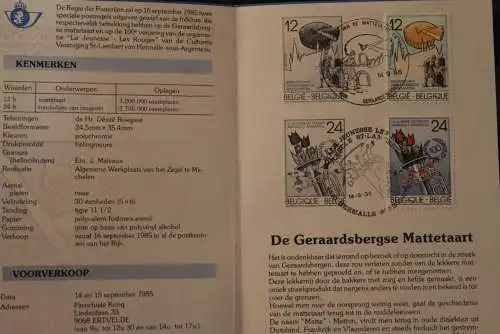 Belgien 1985; Ankündigungsblatt mit Schwarzdruck und Marke und ESST: Folklore, Fläm.  Ausg.