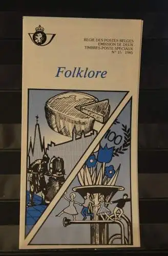 Belgien 1985; Ankündigungsblatt mit Schwarzdruck und Marke und ESST: Folklore, Franz.  Ausg.