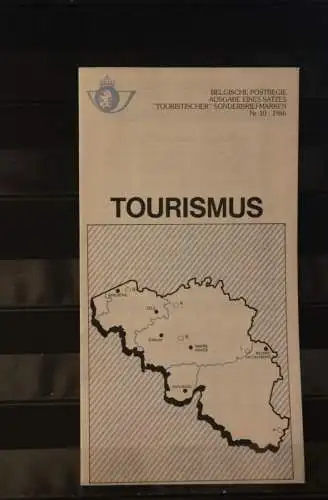 Belgien 1986; Ankündigungsblatt mit Schwarzdruck und Marke und ESST: Tourismus, Deutsche  Ausg.