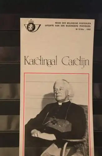 Belgien 1982; Ankündigungsblatt mit Schwarzdruck und Marke und ESST: Kardinal Cardijn, Fläm.  Ausg.