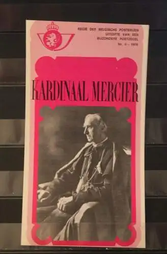 Belgien 1976; Ankündigungsblatt mit Schwarzdruck und Marke und ESST: Kardinal Mercier, Fläm.  Ausg.