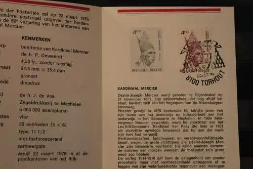 Belgien 1976; Ankündigungsblatt mit Schwarzdruck und Marke und ESST: Kardinal Mercier, Fläm.  Ausg.