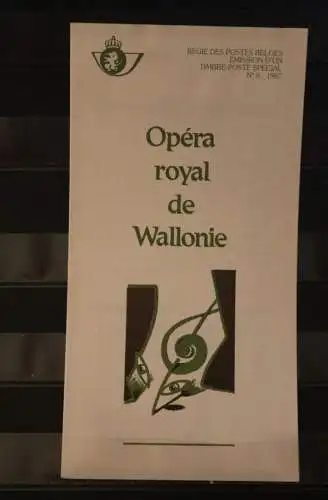 Belgien 1987; Ankündigungsblatt mit Schwarzdruck und Marke und ESST: Opera de Wallonie, Franz.  Ausg.