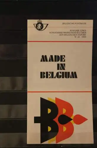 Belgien 1983; Ankündigungsblatt mit Schwarzdruck und Marke und ESST: Made in Belgium, Deutsche  Ausg.