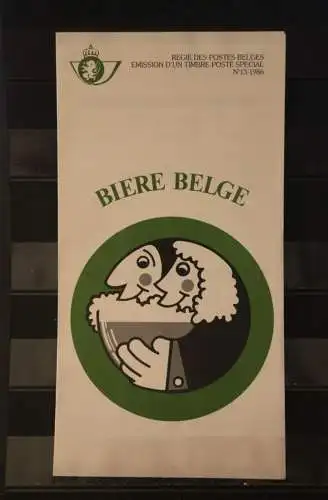 Belgien 1986; Ankündigungsblatt mit Schwarzdruck und Marke und ESST: Biere Belge, Franz.  Ausg.