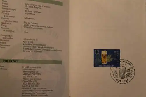 Belgien 1986; Ankündigungsblatt mit Schwarzdruck und Marke und ESST: Biere Belge, Franz.  Ausg.