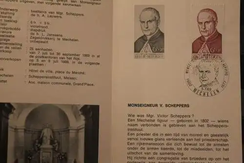 Belgien 1969; Ankündigungsblatt mit Schwarzdruck und Marke und ESST: Mgr. Scheppers, Fläm.  Ausg.