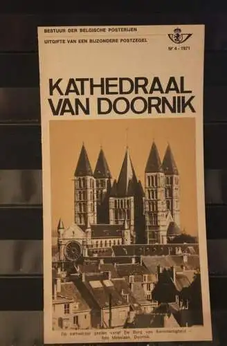 Belgien 1971; Ankündigungsblatt mit Schwarzdruck und Marke und ESST: Kathedrale von Doornik, Fläm.  Ausg.