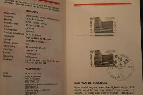 Belgien 1976; Ankündigungsblatt mit Schwarzdruck und Marke und ESST: Tag der Briefmarke, Fläm.  Ausg.