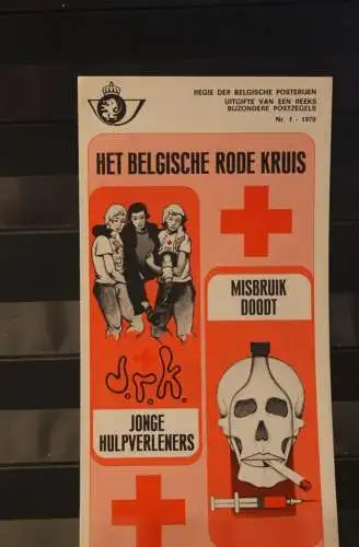 Belgien 1979; Ankündigungsblatt mit Schwarzdruck und Marke und ESST: Rotes Kreuz, Fläm.  Ausg.