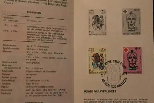 Belgien 1979; Ankündigungsblatt mit Schwarzdruck und Marke und ESST: Rotes Kreuz, Fläm.  Ausg.