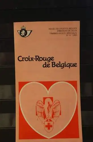 Belgien 1985; Ankündigungsblatt mit Schwarzdruck und Marke und ESST: Rotes Kreuz, Franz.  Ausg.