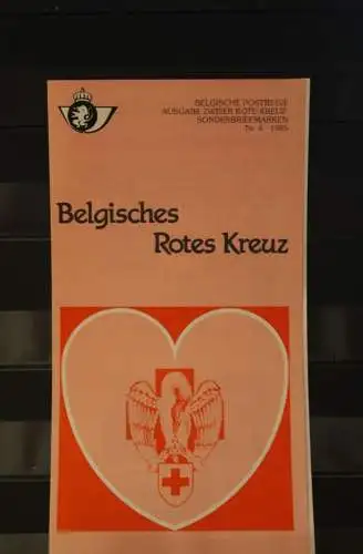 Belgien 1985; Ankündigungsblatt mit Schwarzdruck und Marke und ESST: Rotes Kreuz, Deutsche  Ausg.