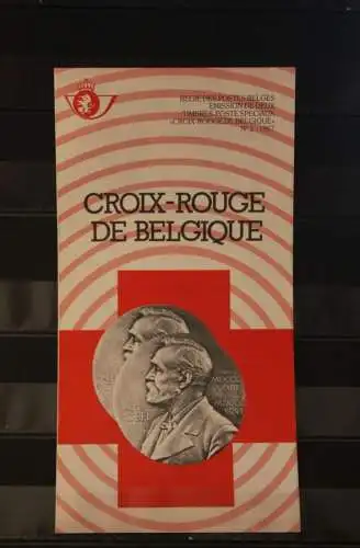 Belgien 1987; Ankündigungsblatt mit Schwarzdruck und Marke und ESST: Rotes Kreuz, Franz.  Ausg.