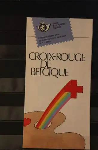 Belgien 1989; Ankündigungsblatt mit Schwarzdruck und Marke und ESST: Rotes Kreuz, Franz. Ausg.