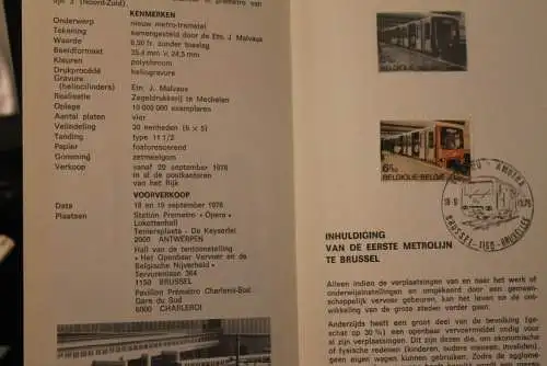 Belgien 1976; Ankündigungsblatt mit Schwarzdruck und Marke und ESST: Metro, Fläm. Ausg.