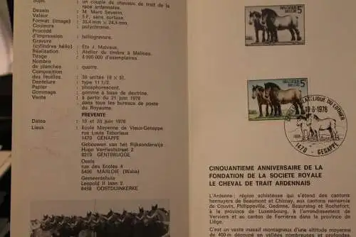 Belgien 1976; Ankündigungsblatt mit Schwarzdruck und Marke und ESST: Ardennen Pferde Franz. Ausg.