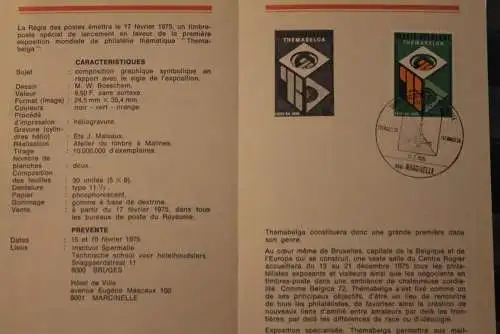 Belgien 1975; Ankündigungsblatt mit Schwarzdruck und Marke und ESST: Themabelga, Franz. Ausg.