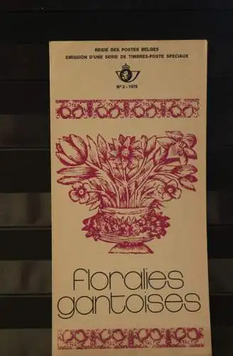 Belgien 1975; Ankündigungsblatt mit Schwarzdruck und Marke und ESST: Genter Floralien, Blumen, Franz. Ausg.