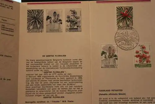 Belgien 1975; Ankündigungsblatt mit Schwarzdruck und Marke und ESST: Genter Floralien, Blumen, Fläm. Ausg.