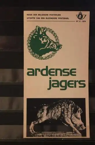 Belgien 1974; Ankündigungsblatt mit Schwarzdruck und Marke und ESST: Ardense Jagers, Fläm. Ausg.