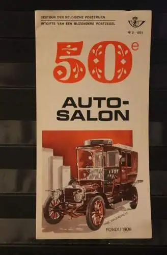 Belgien 1971; Ankündigungsblatt mit Schwarzdruck und Marke und ESST: Autosalon, Fläm. Ausg.