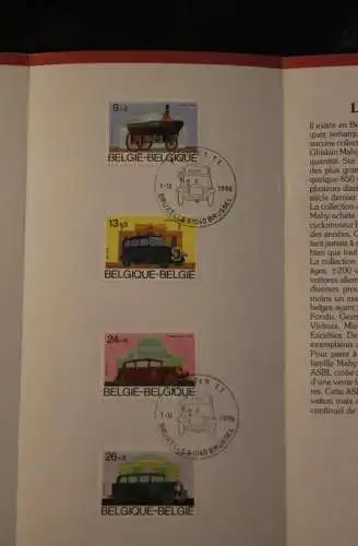 Belgien 1986; Ankündigungsblatt mit Schwarzdruck und Marke, ESST: Solidarität; Autos, Franz.  Ausg.